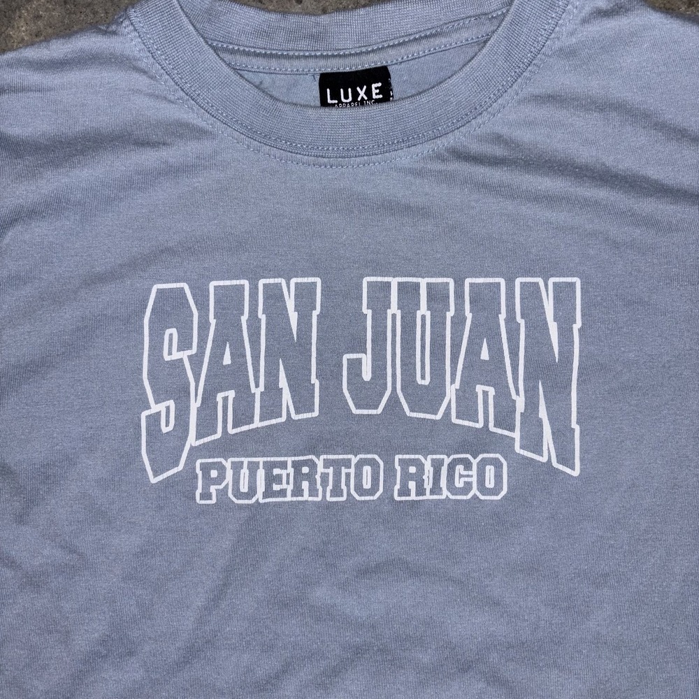 Luxe San Juan Puerto T Shirt Boys Medium Blue Spellout Short Sleeve Crewneck